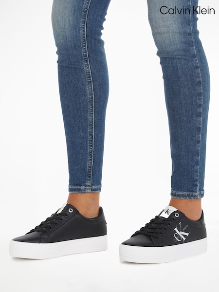 Calvin Klein Black Vulc Flatform Low Length Lace-Up Trainers (E42038) | R$ 890