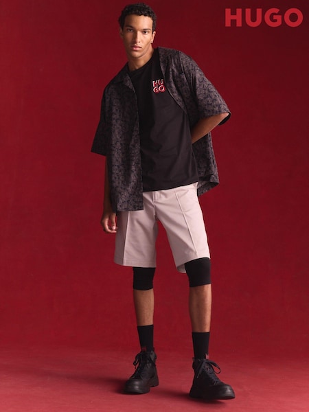 HUGO Black Oversized Seasonal Print 100% Cotton Poplin Shirt (E42145) | €65