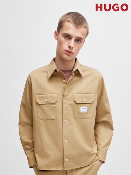 HUGO Natural Logo Label 100% Cotton Twill Shirt (E42148) | €59
