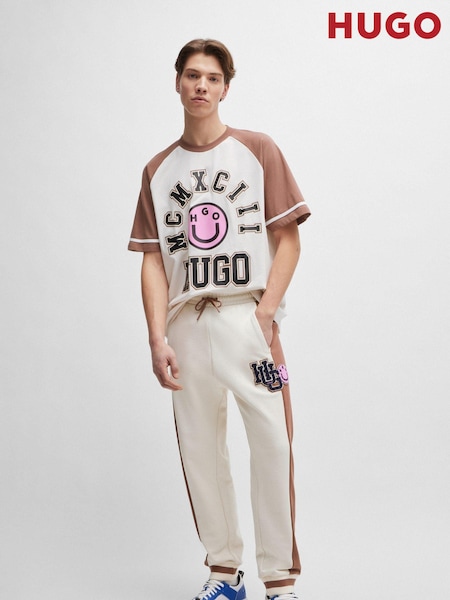 HUGO Blue White 100% Cotton Terry Joggers With Varsity Inspired Logo (E42174) | €79