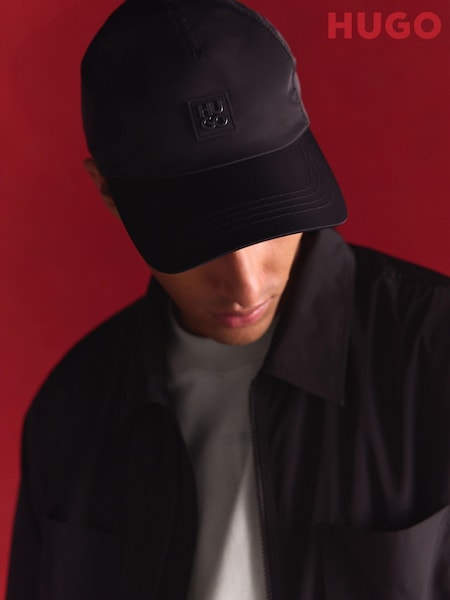 HUGO Black Stacked Logo Cap In Waterproof Twill (E42199) | €29