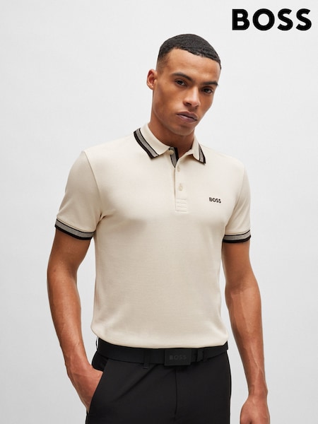 BOSS White Regular Fit Paddy Tipped Collar 100% Cotton Polo Shirt (E42258) | 506 QAR
