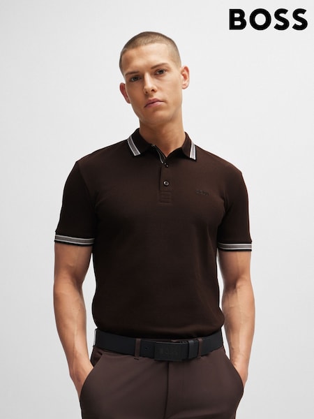 BOSS Brown Paddy Tipped 100% Cotton Polo Shirt (E42262) | 506 QAR