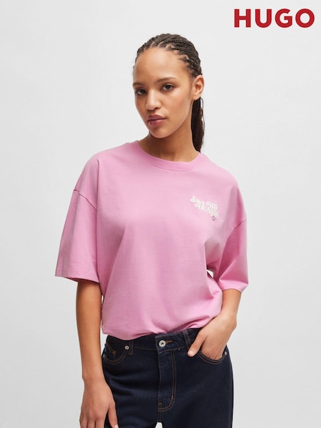 HUGO Blue Pink Seasonal Print 100% Cotton Jersey T-Shirt (E42272) | AED131