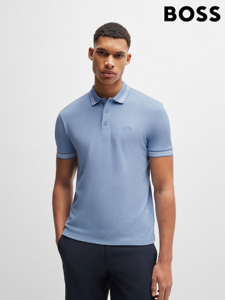 BOSS Sky Blue 100% Cotton Paddy Tipped Polo Shirt (E42279) | €127