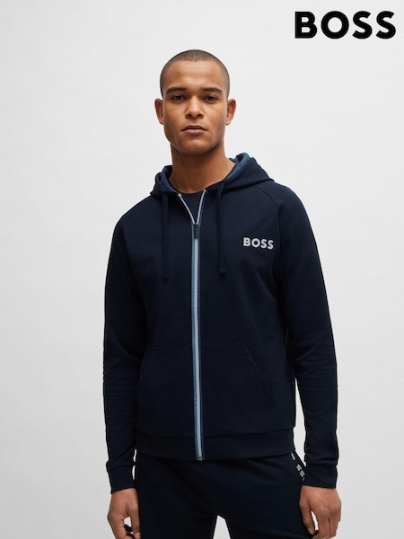 BOSS Blue Logo Detail Zip Up Hoodie Cotton Terry (E42288) | €65