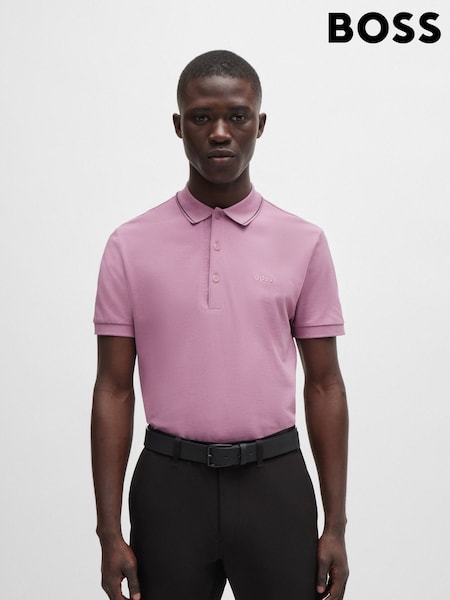 أرجواني - BOSS Slim Fit Piqué Tonal Logo 100% Cotton Polo Shirt (E42304) | ‏288 د.إ.‏