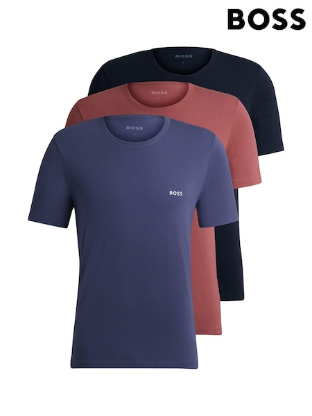 BOSS Black/Red/Blue Logo 100% Cotton T-Shirts 3 Pack (E42307) | 128 QAR