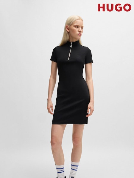 HUGO Blue Black HUGO Logo Quarter Zip Stretch Cotton Dress (E42310) | €65