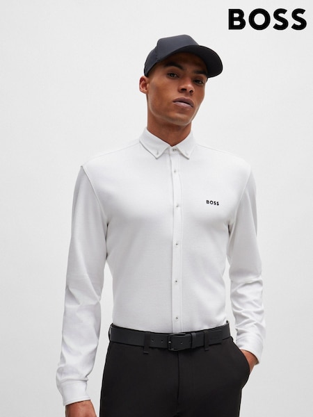 BOSS White Regular Fit Knitted Wrinkle Resistant Cotton Shirt (E42312) | €79