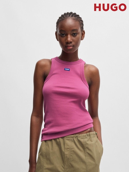 HUGO Blue Pink HUGO Slim Fit Stretch Cotton Top With Logo Badge (E42315) | €24