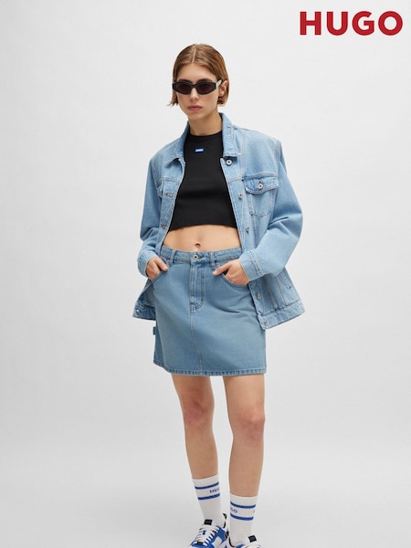 HUGO Blue Blue Hammer Loop 100% Cotton Mini Skirt In Rigid Denim (E42318) | € 61