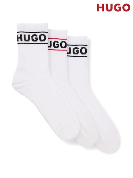 HUGO White Stripe and Logo Short Length Socks 3 Pack (E42319) | AED98