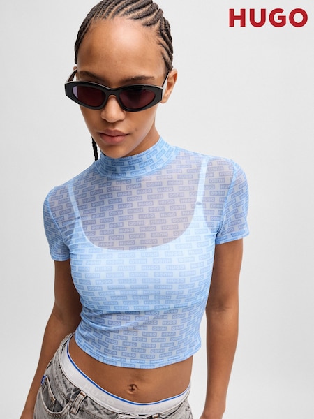 HUGO Blue Blue HUGO Cropped Top Printed Stretch Mesh (E42327) | €45