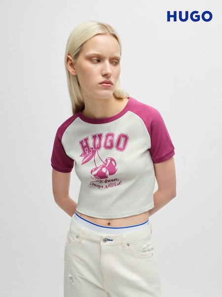 HUGO Pink 100% Cotton Varsity Print T-Shirt (E42337) | €43.50