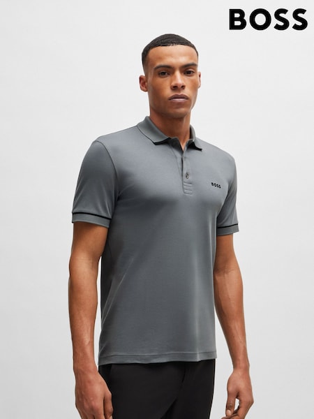 BOSS Natural Slim Fit Interlock 100% Cotton Logo Print Polo Shirt (E42338) | €67