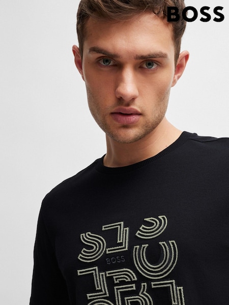 BOSS Black 100% Cotton Jersey Typographic Artwork T-Shirt (E42340) | €54