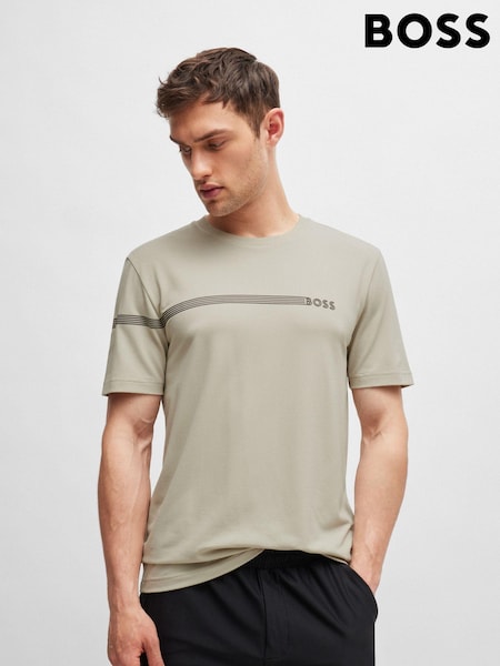 BOSS Natural Stripe Logo Cotton-Blend T-Shirt (E42352) | €40