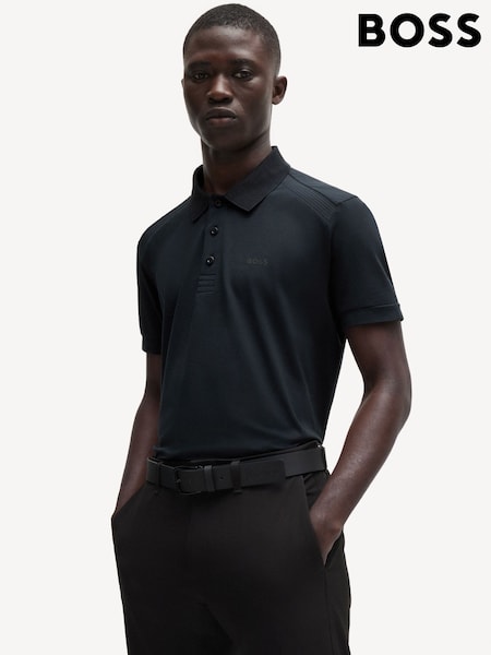 BOSS Blue Stretch Cotton Contrast-Logo Polo Shirt (E42359) | €131