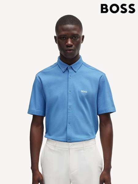 BOSS Dark Blue Regular Fit Knitted Wrinkle Resistant 100% Cotton Shirt (E42360) | €131