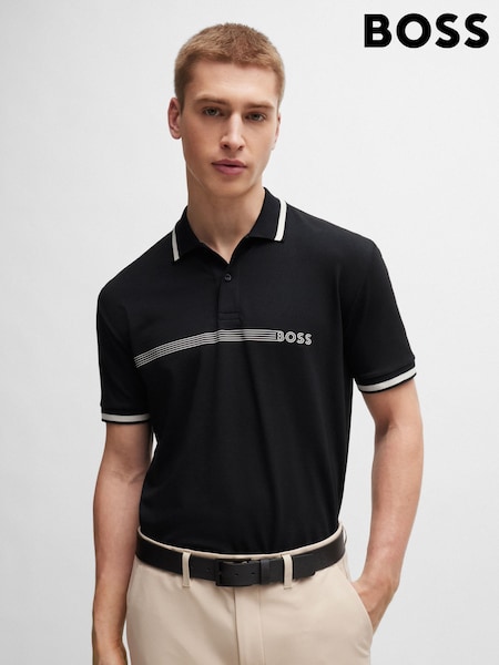 BOSS Black Cotton-Blend Logo Stripped Polo Shirt (E42366) | €79