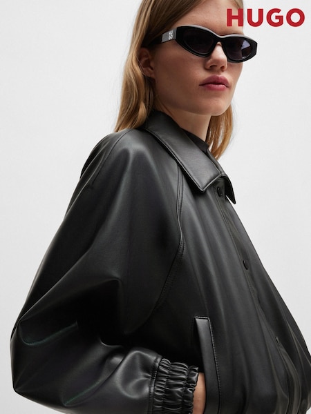 HUGO Blue Black Rear-Logo Jacket In Faux Leather (E42368) | €164