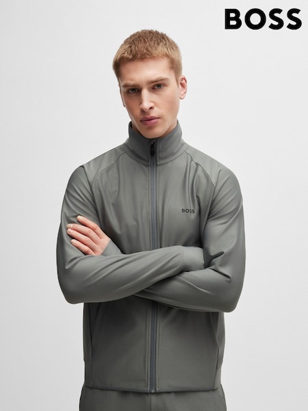 BOSS Grey Stretch-Interlock Zip-Up Sweatshirt With Decorative Reflective Logo (E42372) | AED550