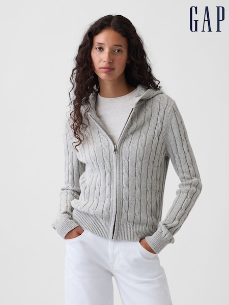 Grey - Gap Cable-knit Zip-up Cardigan