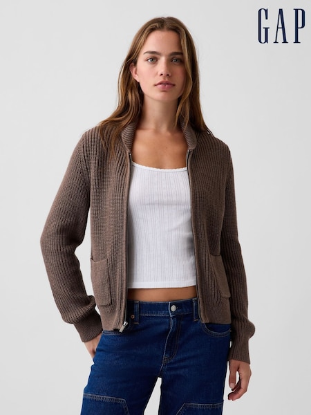 Brown - Gap Zip-up Cardigan