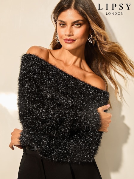 Lipsy Black Petite Off The Shoulder Knitted Jumper (E42506) | €22.50