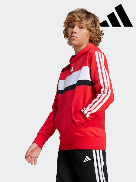 adidas Red 3 Stripe Tibero Fleece Hoodie (E42512) | €44