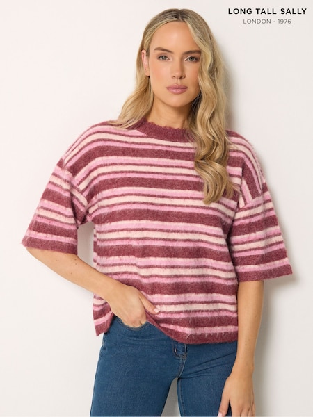 Pink - Long Tall Sally Short Sleeve Stripe Fluffy Jumper