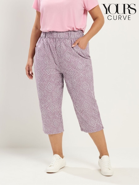 Purple Paisley - Yours Curve Cool Cotton Cropped Trousers