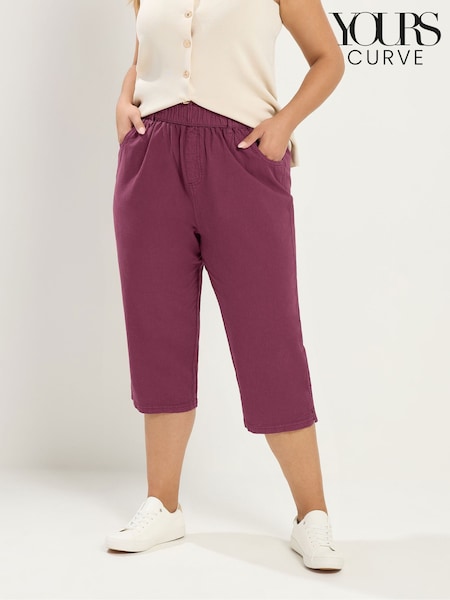Purple - Yours Curve Cool Cotton Cropped Trousers