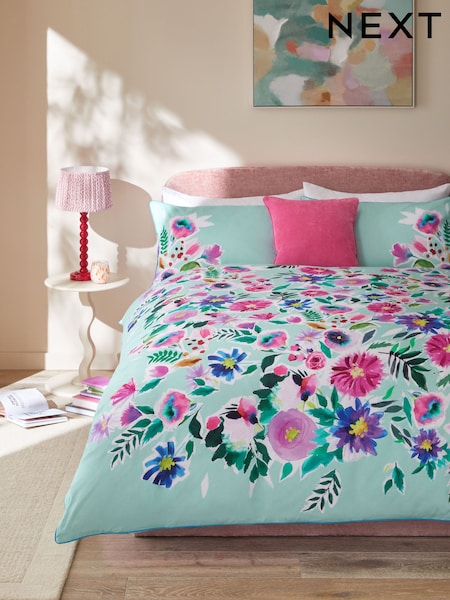 Blue 100% Cotton Floral Print Duvet Cover Set (E42760) | R$ 345 - R$ 635