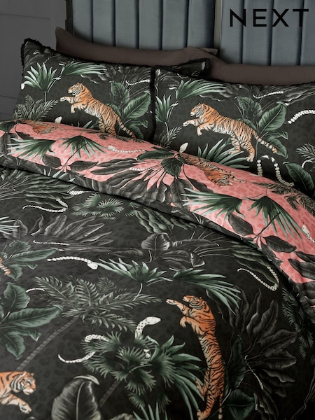 Black/Pink Fringed Tiger Duvet Cover and Pillowcase Set (E42763) | R$ 295 - R$ 590