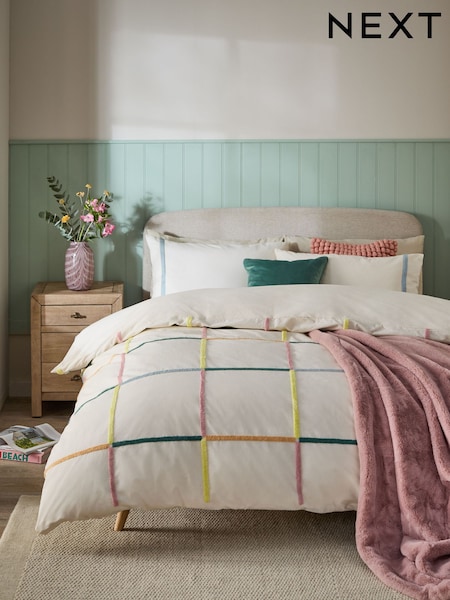 Tufted Check 100% Cotton Duvet Cover And Pillowcase Set (E42775) | € 53 - € 82