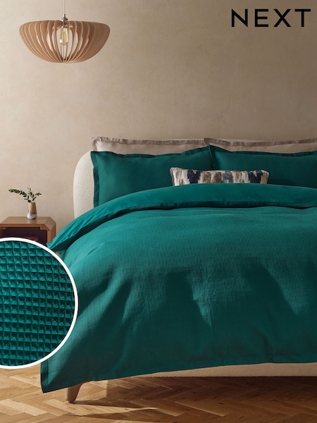 Teal Blue Waffle Duvet Cover and Pillowcase Set (E42779) | €42 - €86