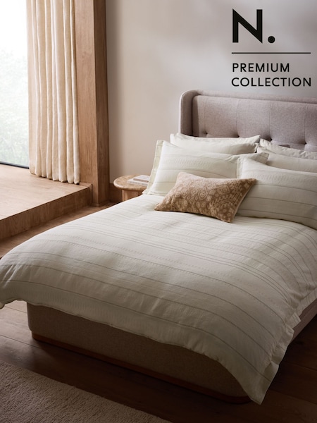 N. Premium 200 Thread Count Waffle Stripe 100% Cotton Duvet Cover and Pillowcase Set (E42782) | €67 - €101