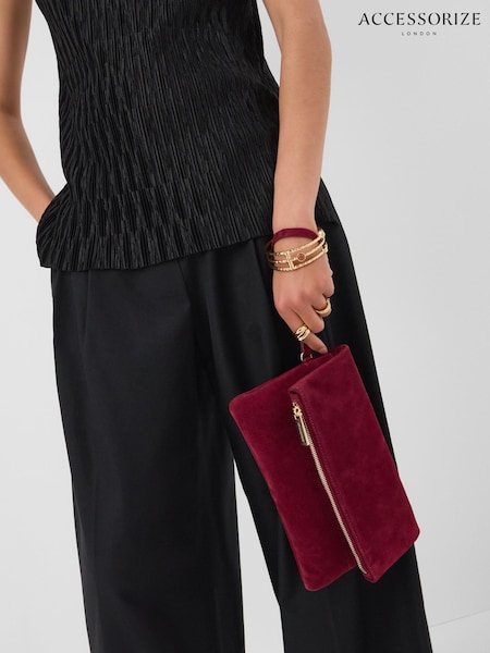 Red - Accessorize Foldover Suede Wristlet Bag