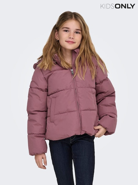 Pink - Only Kids Zip Through Hooded Puffer Coat