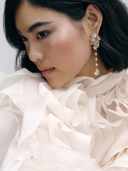 Clear Crystal Gold Tone - Cerene Cluster Statement Drop Earrings