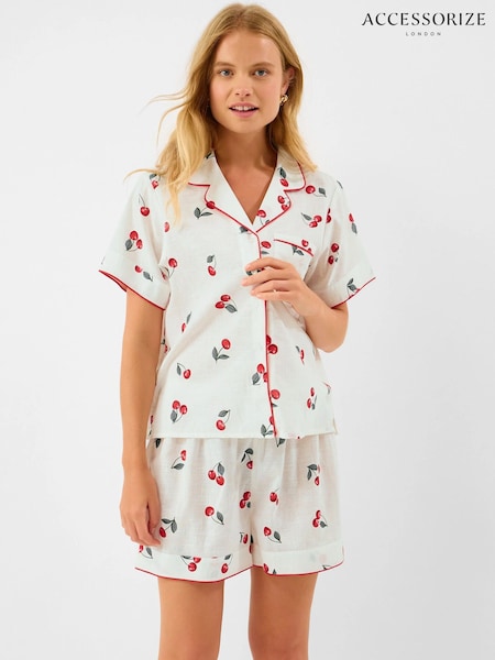 Cream - Accessorize Cherry Print Short Pyjama Set