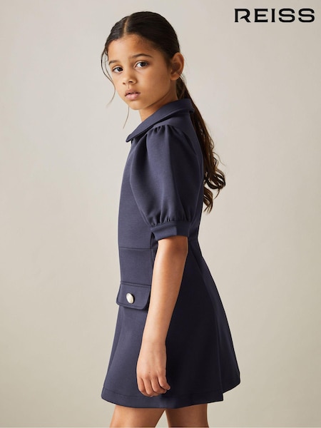 Reiss Navy Anna 9-13 yrs Jersey Puff Sleeve Dress (E42820) | AED396