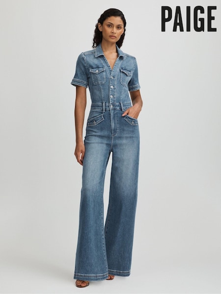 Paige Mid Blue Wide Leg Denim Jumpsuit (E42839) | €575