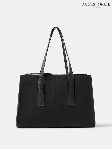 Black - Accessorize Double Zip Laptop Shoulder Bag