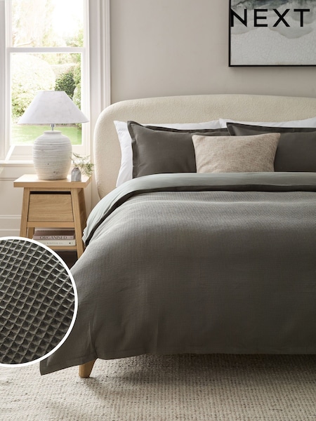 Charcoal Grey Waffle Duvet Cover and Pillowcase Set (E42869) | €39 - €72