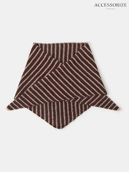 Brown - Accessorize Stripe Knitted Triangle Scarf
