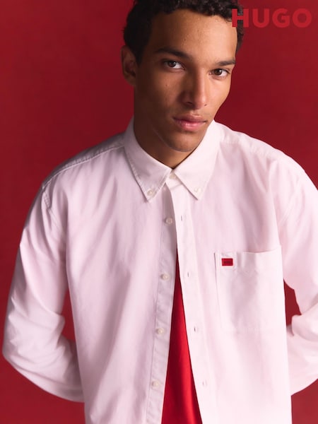 HUGO White Slim Fit Button Down 100% Cotton Oxford Shirt (E42958) | AED230