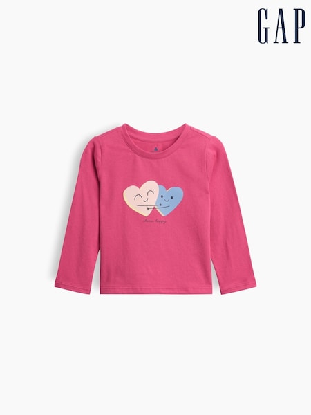 Pink Hearts - Gap Graphic Long Sleeve T-shirt (6mths-5yrs)